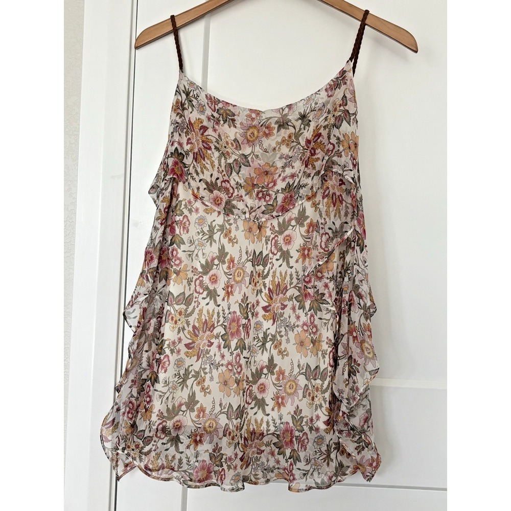 BAILEY 44 Boho Silk Braided Strap Tank Ruffle Blouse USA Western Floral - Size M - Picture 3 of 12